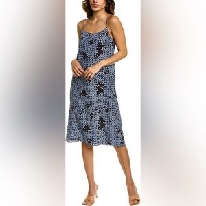 THEORY Smocked-back Tile-print Midi Slip Dress In Blue